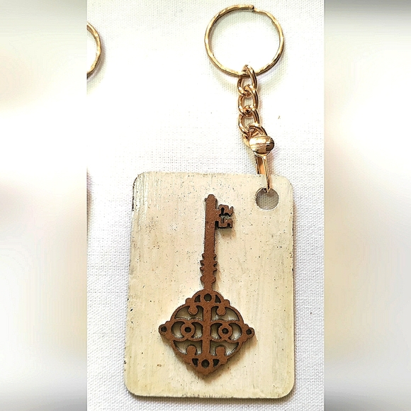 NEW Handcrafted Keychain Bag Tag! Italian Wood SD2. Steampunk Victorian Wood Key - Picture 5 of 6